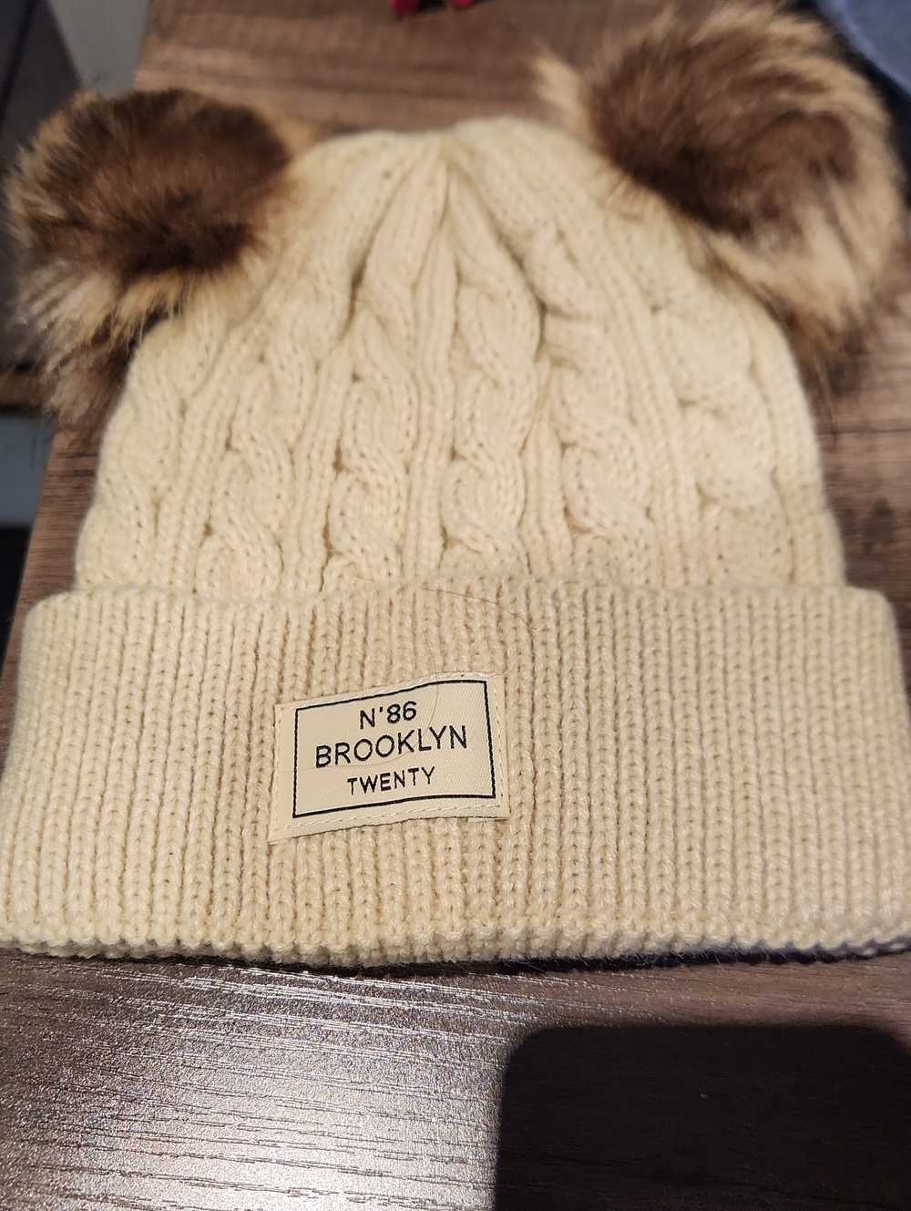 NWT N'86 Brooklyn Twenty Kids Cream Pom-Pom Knit Beanie